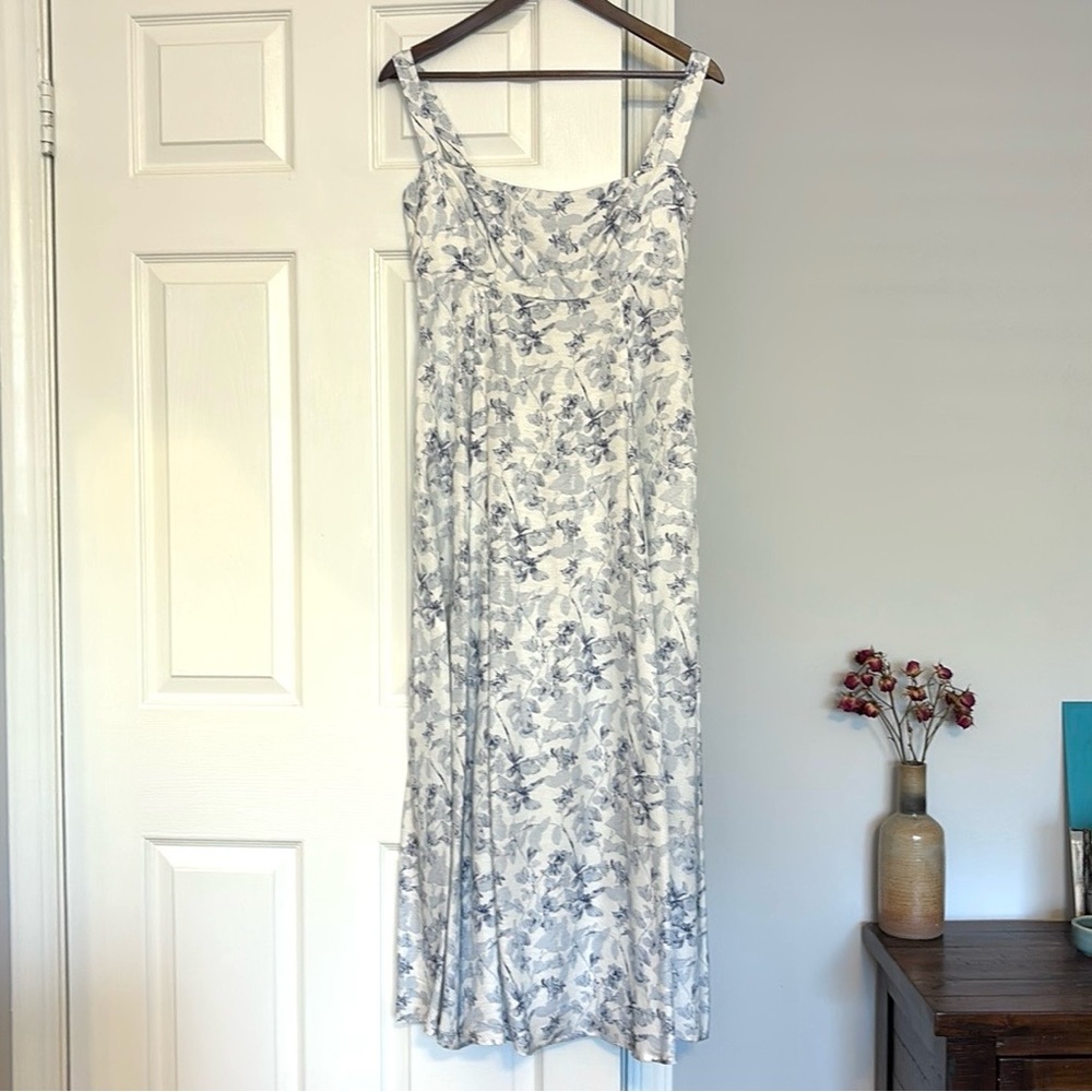 Floral White and Blue Maxi Dress